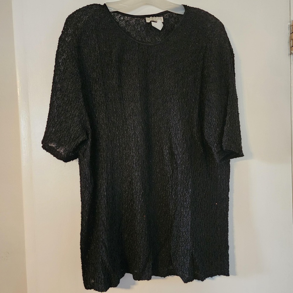 Notations‎ Woman Vintage Textured Short Sleeve Black Blouse 1X Made in USA